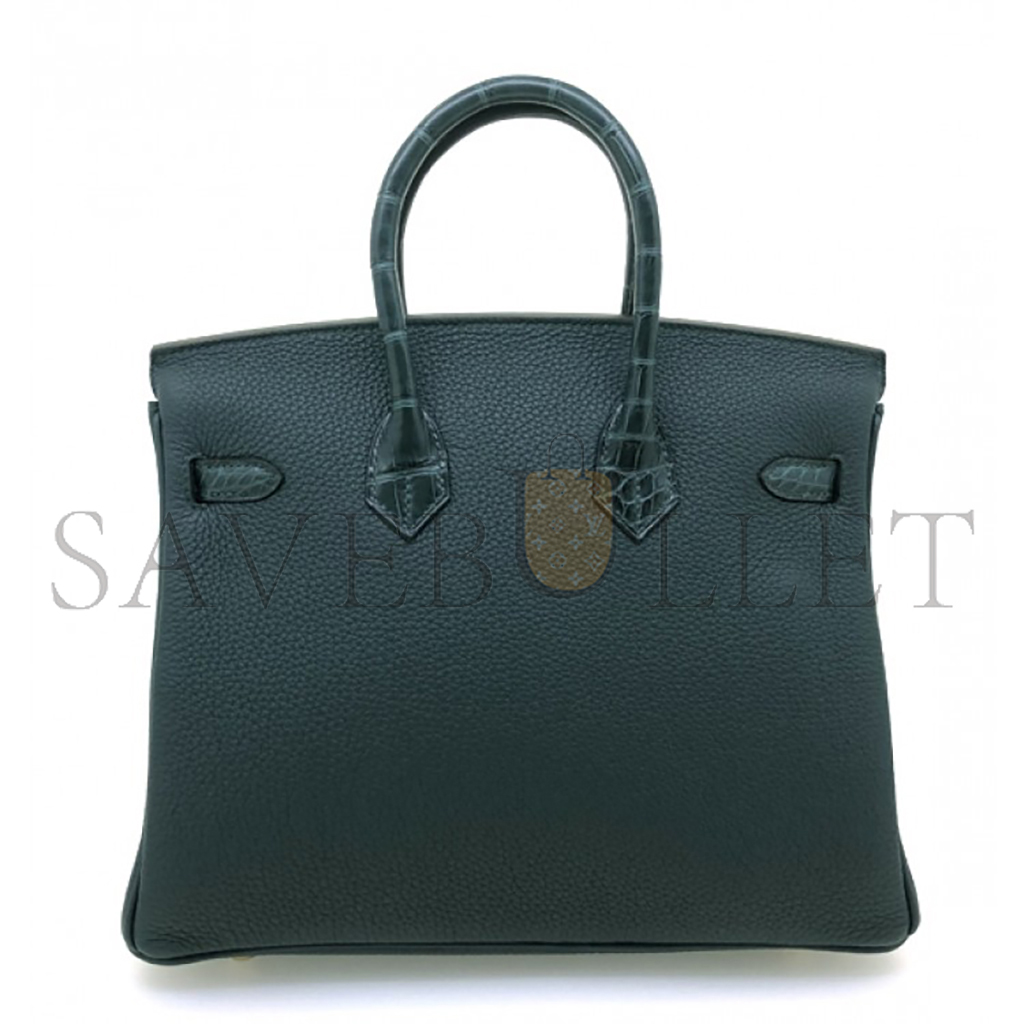 H**mes master birkin 25 crocodile and togo leather prussian green silver buckle h076216ck29 (25*20*13cm)